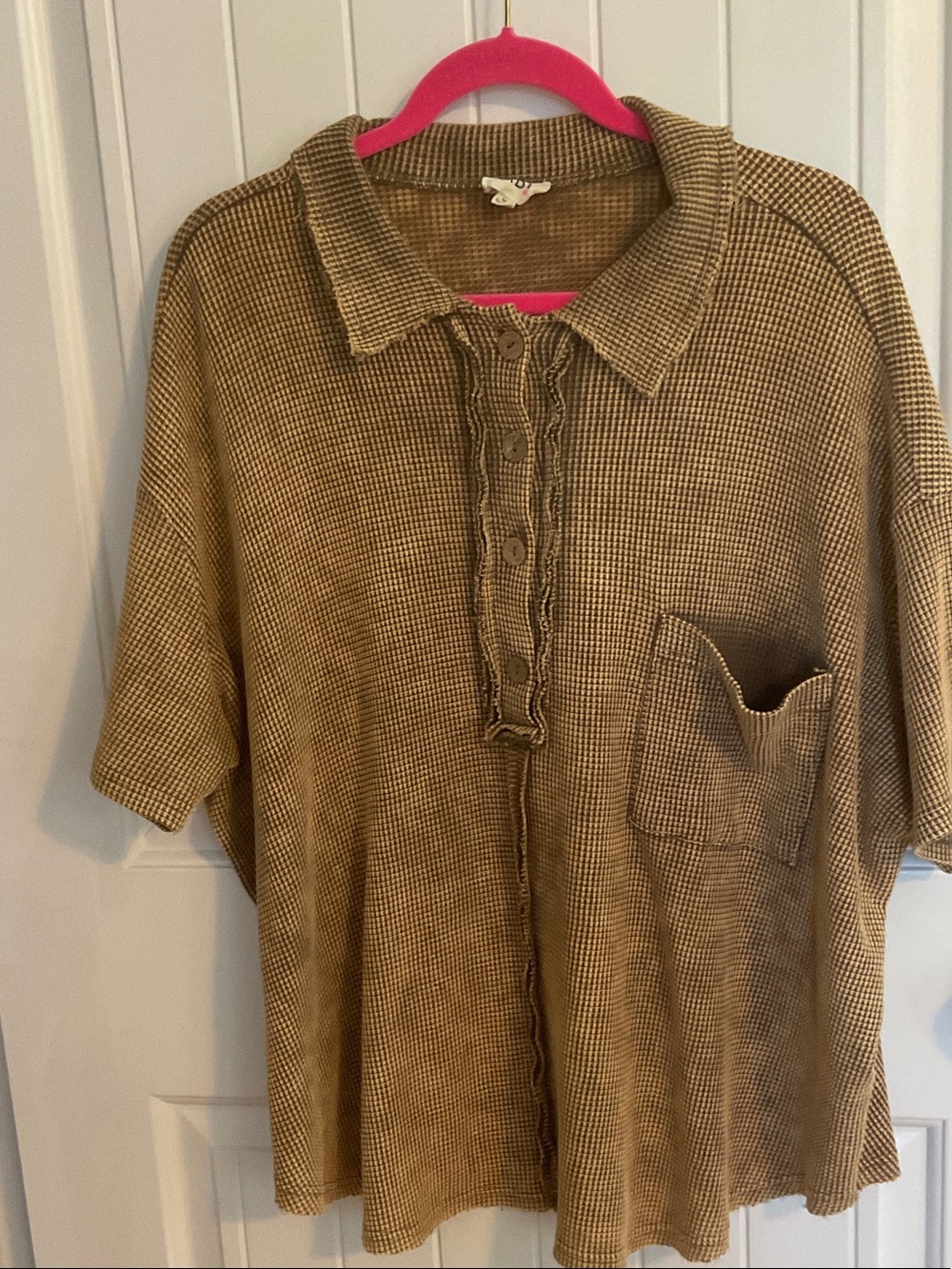 BiBi Tan Textured Short-Sleeve Polo with Chest Pocket